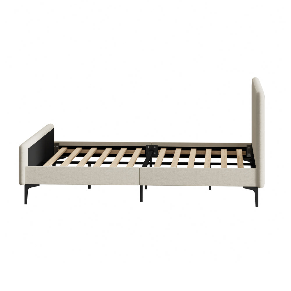Oikiture Queen Size Bed Frame Velvet Fabric Beige