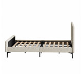 Oikiture Queen Size Bed Frame Velvet Fabric Beige
