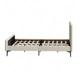 Oikiture Queen Size Bed Frame Velvet Fabric Beige - Top-Down View