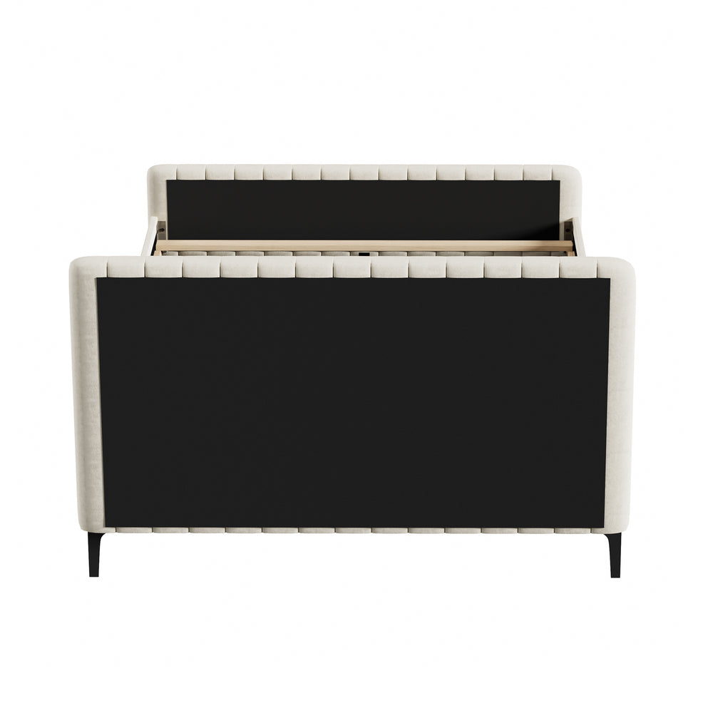 Oikiture Queen Size Bed Frame Velvet Fabric Beige
