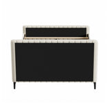 Oikiture Queen Size Bed Frame Velvet Fabric Beige