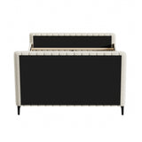 Oikiture Queen Size Bed Frame Velvet Fabric Beige - 45-Degree Angle