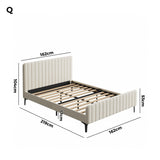 Oikiture Queen Size Bed Frame Velvet Fabric Beige