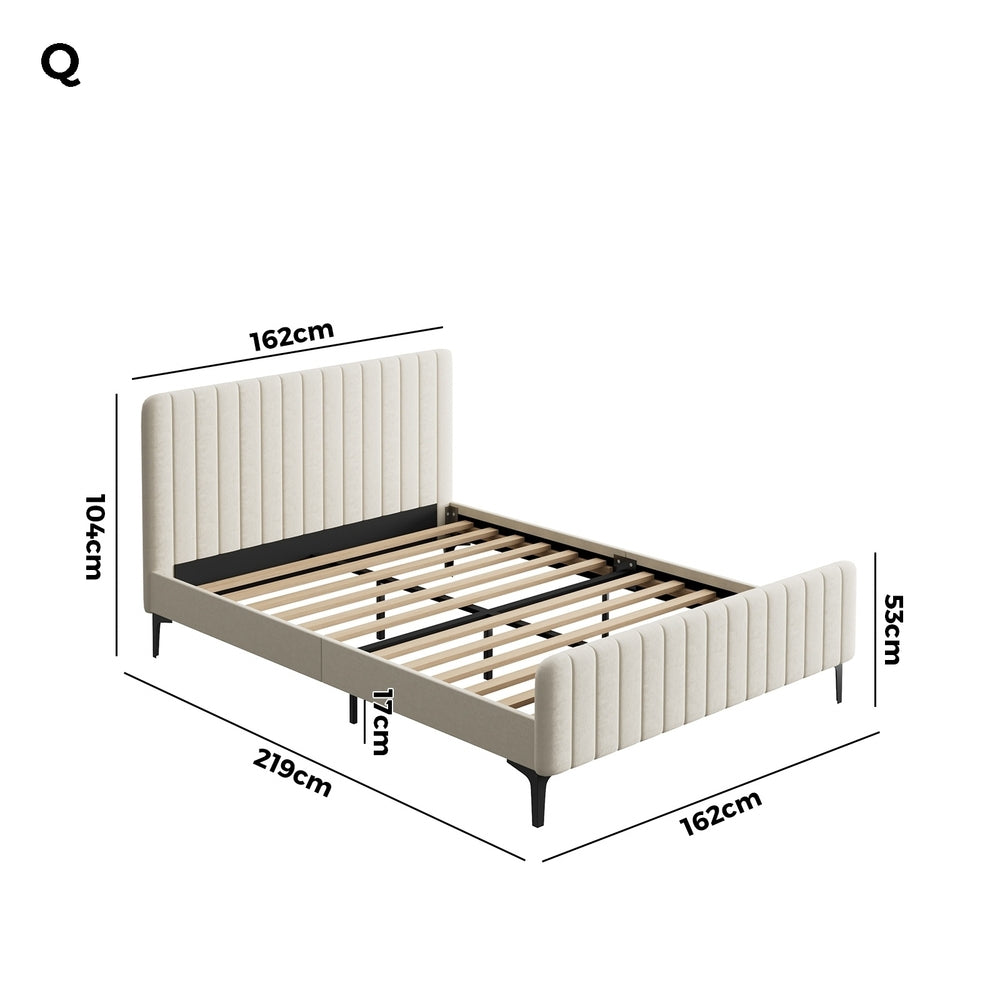 Oikiture Queen Size Bed Frame Velvet Fabric Beige