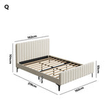 Oikiture Queen Size Bed Frame Velvet Fabric Beige - Front View