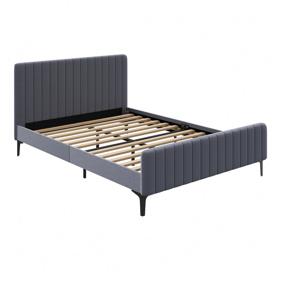 Oikiture Bed Frame Queen Size Beds Platform Velvet Fabric Grey