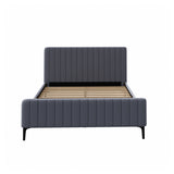 Oikiture Bed Frame Queen Size Beds Platform Velvet Fabric Grey
