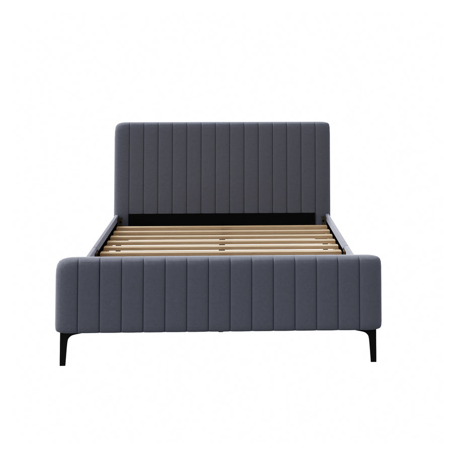 Oikiture Bed Frame Queen Size Beds Platform Velvet Fabric Grey