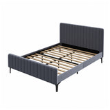 Oikiture Bed Frame Queen Size Beds Platform Velvet Fabric Grey