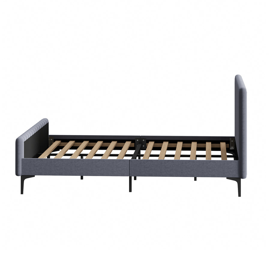 Oikiture Bed Frame Queen Size Beds Platform Velvet Fabric Grey
