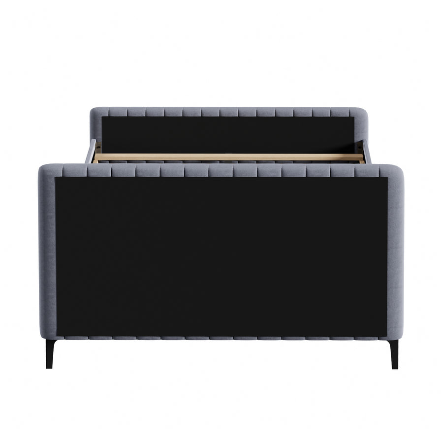Oikiture Bed Frame Queen Size Beds Platform Velvet Fabric Grey