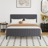 Oikiture Bed Frame Queen Size Beds Platform Velvet Fabric Grey - Extra Image