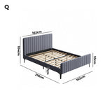 Oikiture Bed Frame Queen Size Beds Platform Velvet Fabric Grey