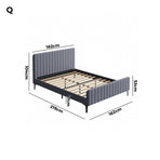 Oikiture Bed Frame Queen Size Beds Platform Velvet Fabric Grey