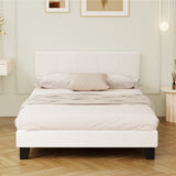 Oikiture Bed Frame Double Size Base White Boucle TOFU