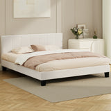 Oikiture Bed Frame King Size Base White Boucle TOFU - Low Angle