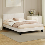 Oikiture Bed Frame Queen Size Base White Boucle TOFU - Front View