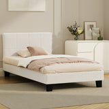 Oikiture Bed Frame Single Size Base White Boucle TOFU