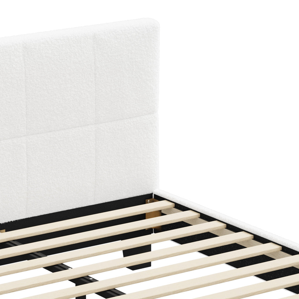 Oikiture Bed Frame Single Size Base White Boucle TOFU