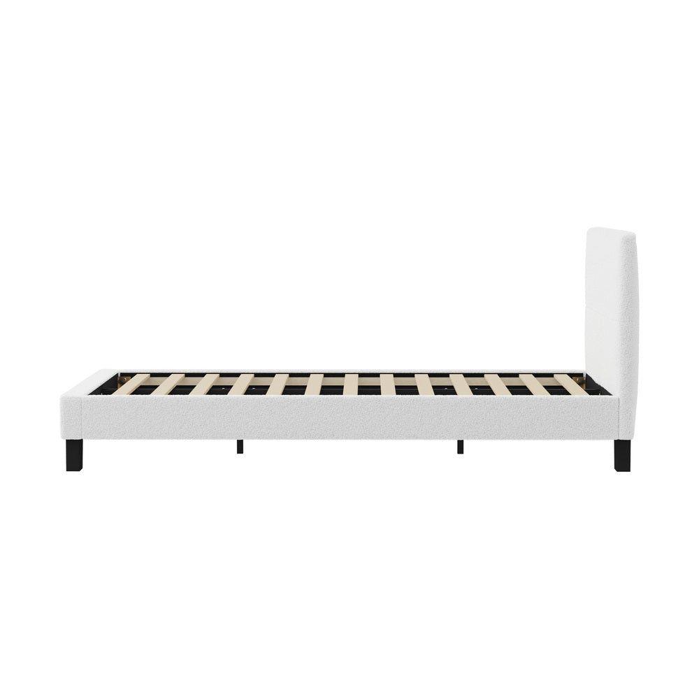 Oikiture Bed Frame Single Size Base White Boucle TOFU