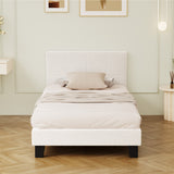 Oikiture Bed Frame Single Size Base White Boucle TOFU