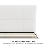 Oikiture Bed Frame Single Size Base White Boucle TOFU
