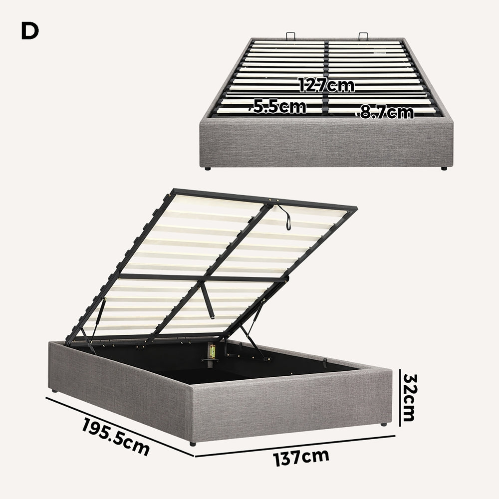 Oikiture Bed Frame Double Size Gas Lift Base With Storage