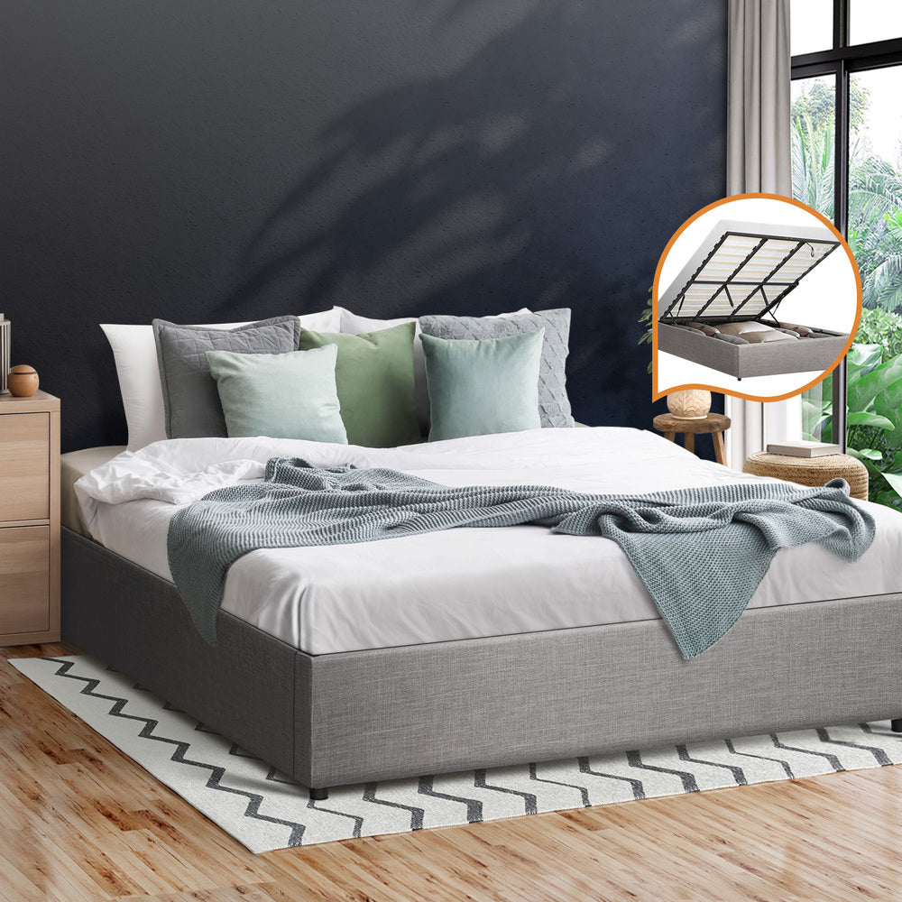 Oikiture Bed Frame King Size Gas Lift Base With Storage