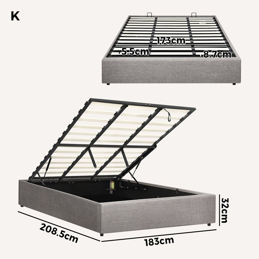 Oikiture Bed Frame King Size Gas Lift Base With Storage