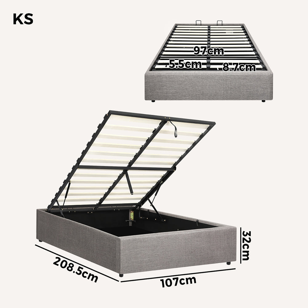 Oikiture Bed Frame King Single Size Gas Lift Base With Storage