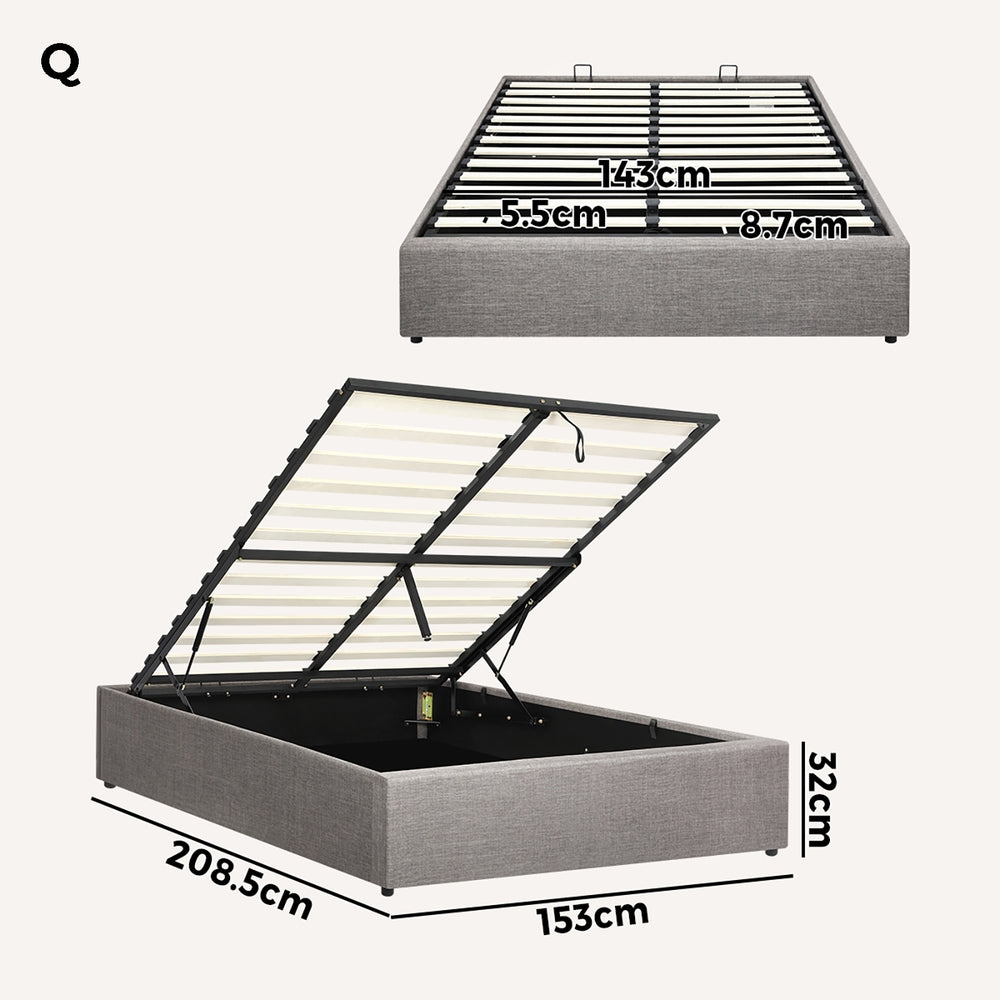 Oikiture Bed Frame Queen Size Gas Lift Base With Storage