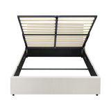 Oikiture Double Bed Frame Gas Lift Storage Base White Boucle