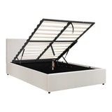 Oikiture Double Bed Frame Gas Lift Storage Base White Boucle