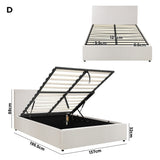 Oikiture Double Bed Frame Gas Lift Storage Base White Boucle - Rear View