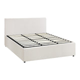 Oikiture King Bed Frame Gas Lift Storage Base White Boucle - Low Angle