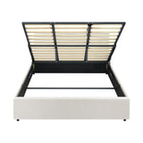 Oikiture King Bed Frame Gas Lift Storage Base White Boucle