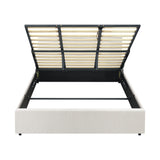 Oikiture King Bed Frame Gas Lift Storage Base White Boucle - Close-Up Angle