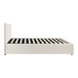 Oikiture King Bed Frame Gas Lift Storage Base White Boucle - Rear View