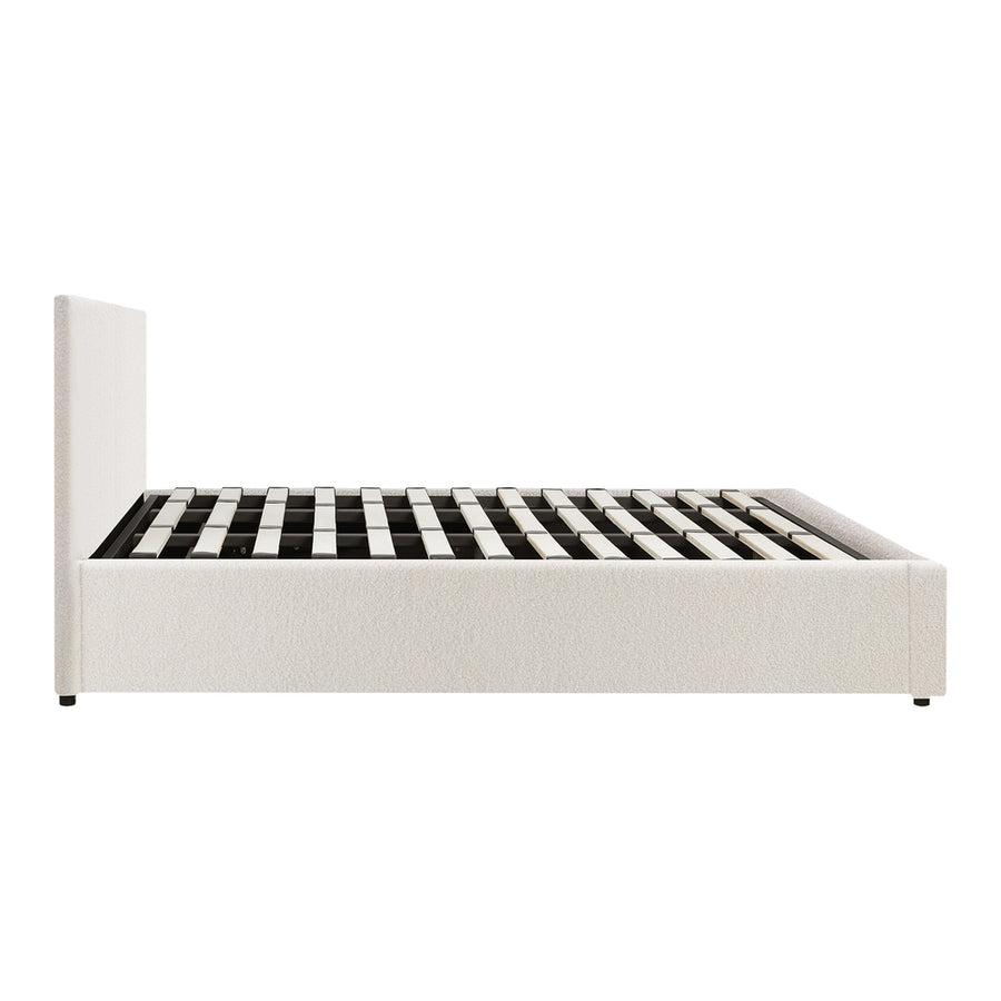 Oikiture King Bed Frame Gas Lift Storage Base White Boucle, image 6