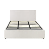 Oikiture King Bed Frame Gas Lift Storage Base White Boucle - Side View