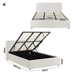 Oikiture King Bed Frame Gas Lift Storage Base White Boucle, image 4