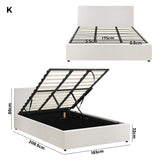 Oikiture King Bed Frame Gas Lift Storage Base White Boucle - Top-Down View