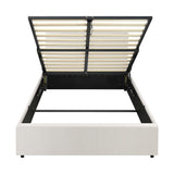 Oikiture Bed Frame King Single Gas Lift Storage Base White Boucle