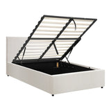 Oikiture Bed Frame King Single Gas Lift Storage Base White Boucle