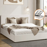Oikiture Queen Bed Frame Gas Lift Storage Base White Boucle