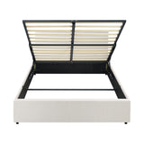 Oikiture Queen Bed Frame Gas Lift Storage Base White Boucle - Rear View