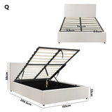 Oikiture Queen Bed Frame Gas Lift Storage Base White Boucle - 45-Degree Angle