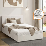 Oikiture Single Bed Frame Gas Lift Storage Base White Boucle