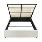 Oikiture Single Bed Frame Gas Lift Storage Base White Boucle, Gas Lift