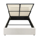Oikiture Single Bed Frame Gas Lift Storage Base White Boucle - Front View